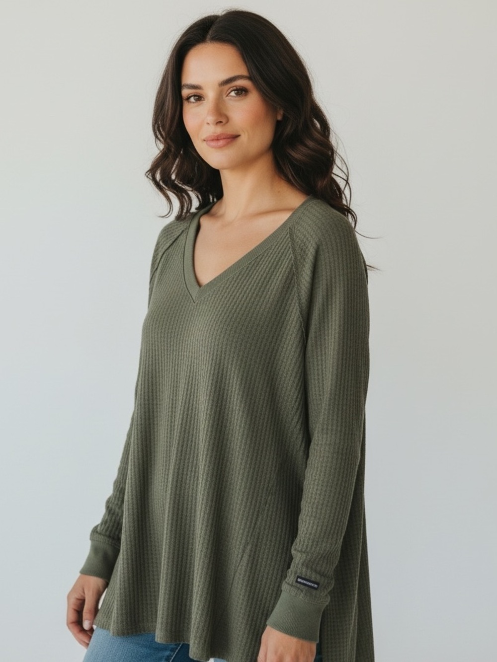 Calvin Klein V-Neck Waffle Olive Green Women’s Sweater Size Medium NWT